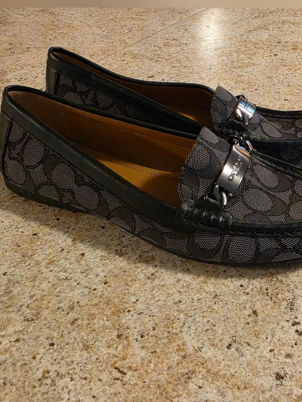 Coach Women's Olive Signature Black And Gray Monogram Loafers Size 8B